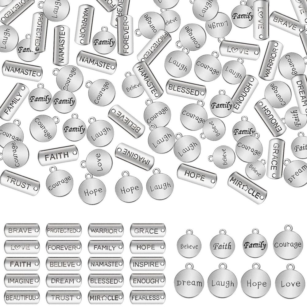 9295 160 Pcs Inspiration Word Charms Pendants for Jewelry Making Mixed